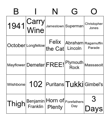 Thanksgiving Trivia Bingo Card