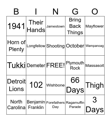 Thanksgiving Trivia Bingo Card
