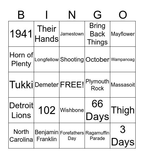 Thanksgiving Trivia Bingo Card