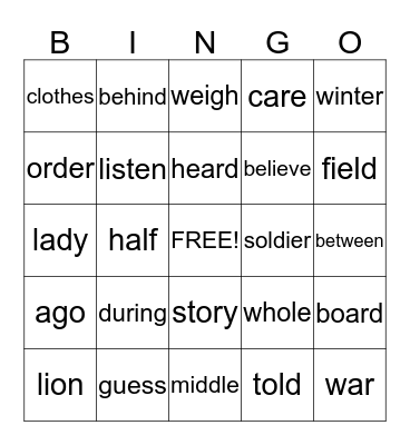 2nd Tri Words Bingo Card