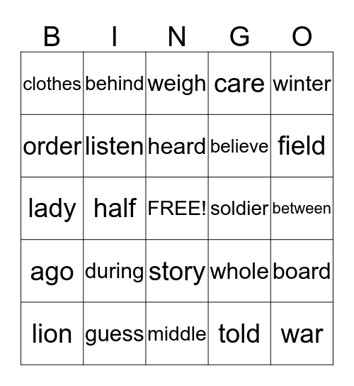 2nd Tri Words Bingo Card