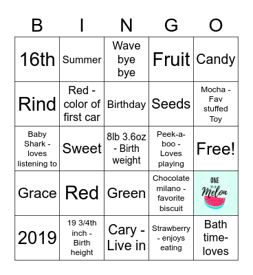 🍉🍉Mia is ONE in a Melon🍉🍉 Bingo Card