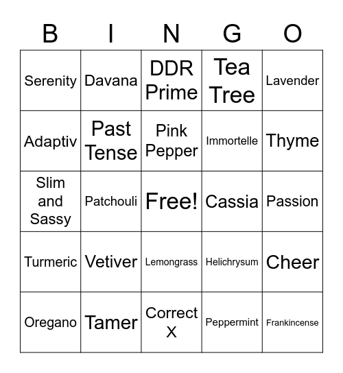 DoTERRA Essential Oils Bingo Card