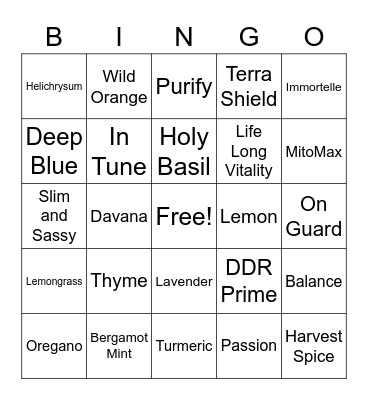 DoTERRA Essential Oils Bingo Card