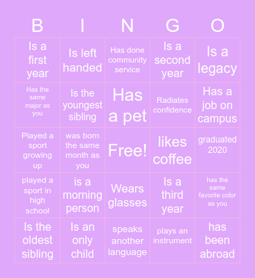 Find A Sister Who.. Bingo Card