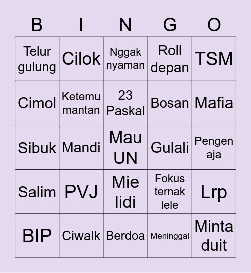 SUZU Bingo Card