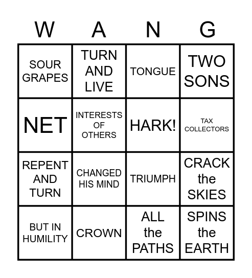 WANGO Bingo Card
