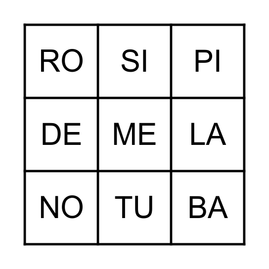 Bingo de síl·labes Bingo Card
