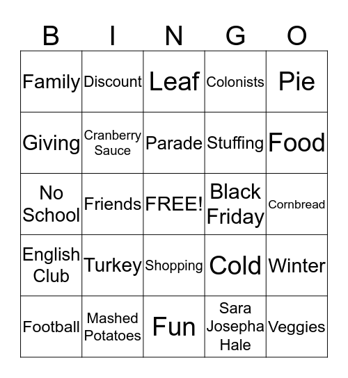 Thanksgiving  Bingo Card