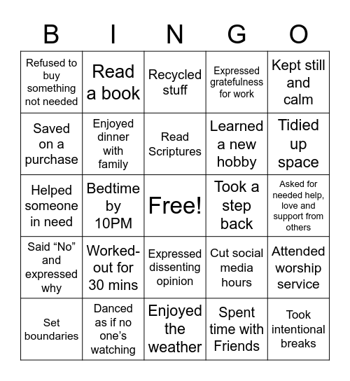 SEL CARE BINGO! Bingo Card