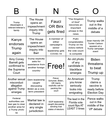 US Election Banana Bingo Card