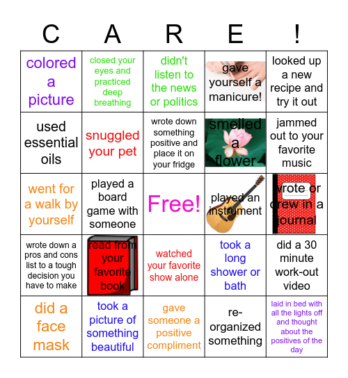 Self-Care Bingo Card