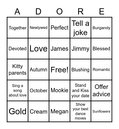 October 9th 2020 Bingo Card