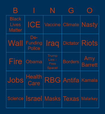 2020 Presidential Debate Watch Bingo Card