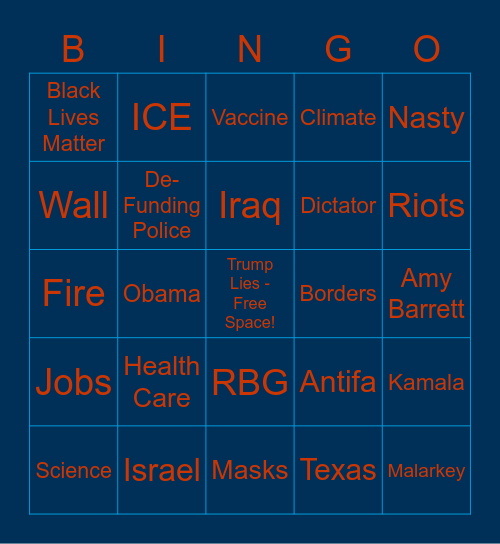 2020 Presidential Debate Watch Bingo Card