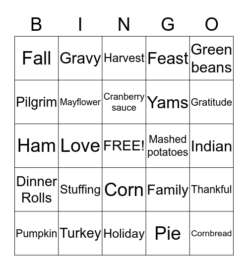 THANKSGIVING Bingo Card