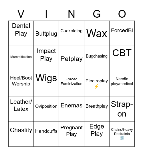 Fetishes And Kinks Bingo Card