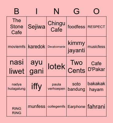 Jupal Bingo Card