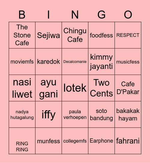 Jupal Bingo Card