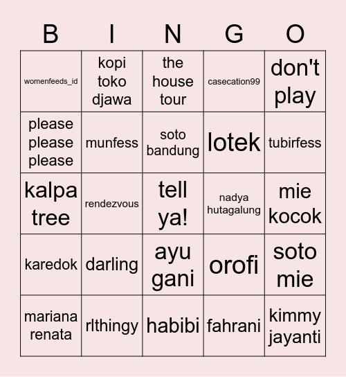 Lala Bingo Card