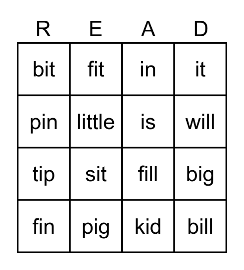 SHORT i SOUND 4x4 Bingo Card