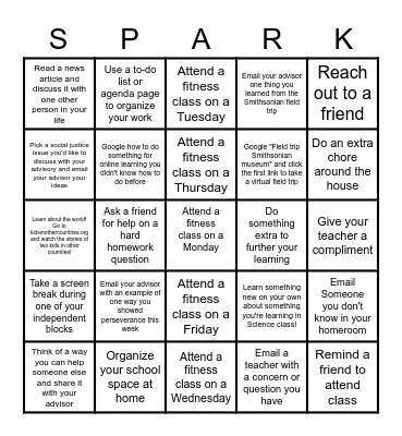 Awesome October Spark Bingo Card