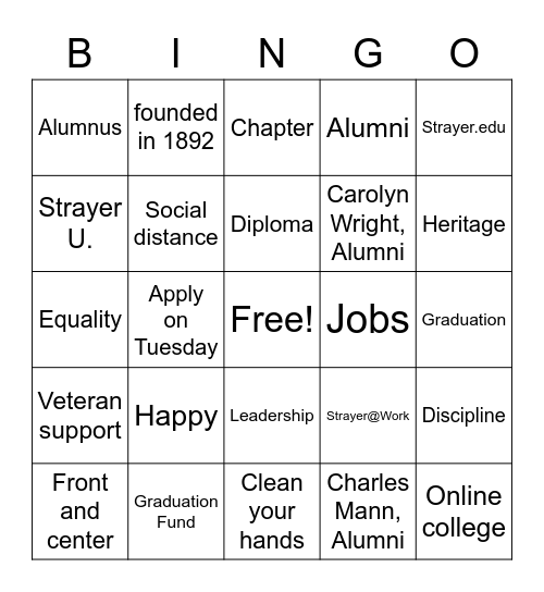 Alumni Bingo Card