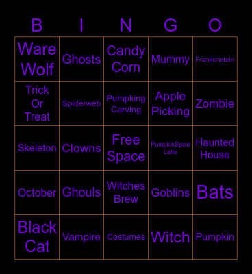 PPFAC Halloween Bingo Card