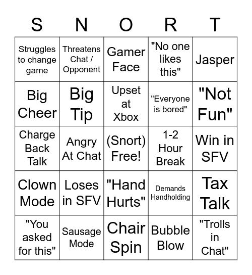 Rage-a-Thon Bingo Card