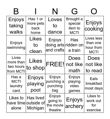 MCTI WIG Group BINGO Card