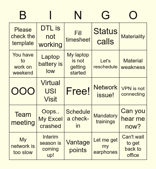 Work Bingo Card