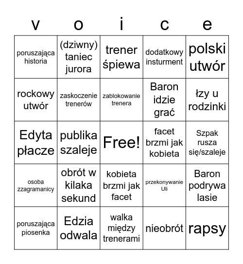 Voice of poland Bingo Card