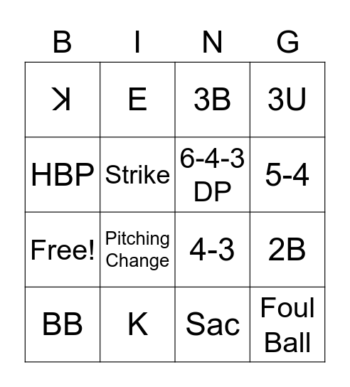 Baseball Bingo Card