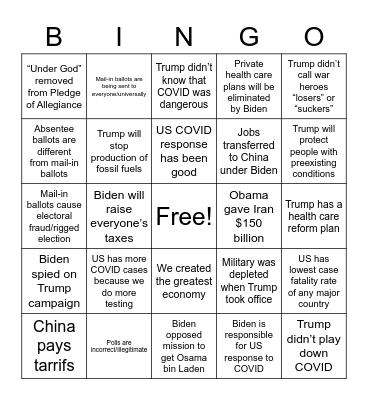 Trump Debate Lies Bingo Card