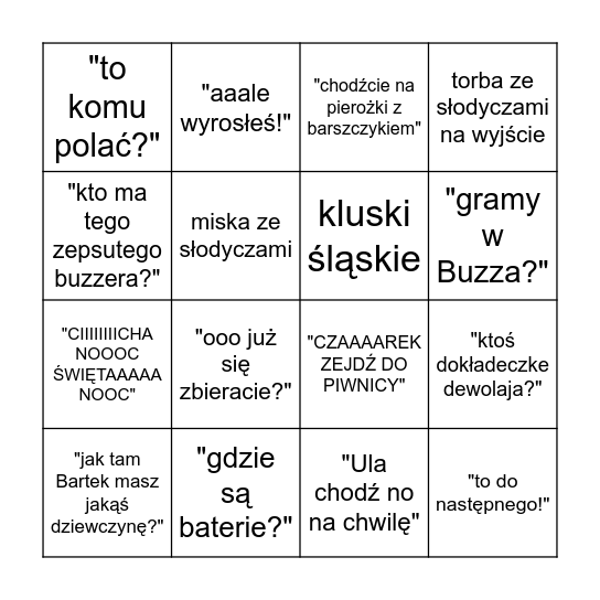 Święta u kopczyńskich - starter pack Bingo Card