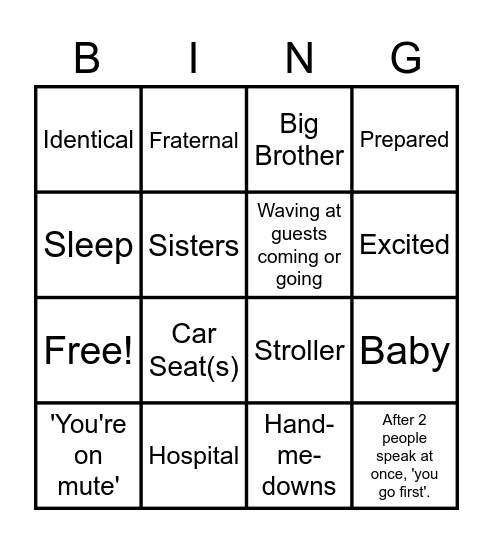 Double Header Baby Shower Bingo Card