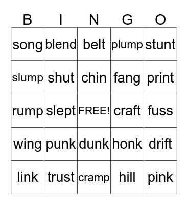 Glued, Bonus letters, and Blends  Bingo Card