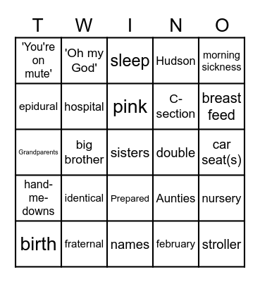 Double Header Baby Shower Bingo Card