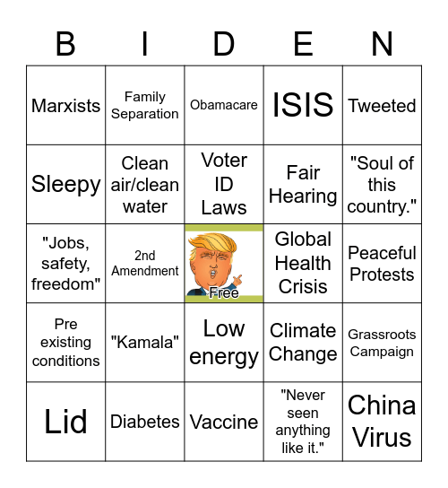 2020 Presidential Debates Bingo Card