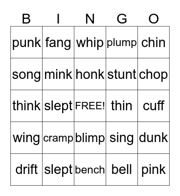 Glued, Bonus letters, and Blends  Bingo Card