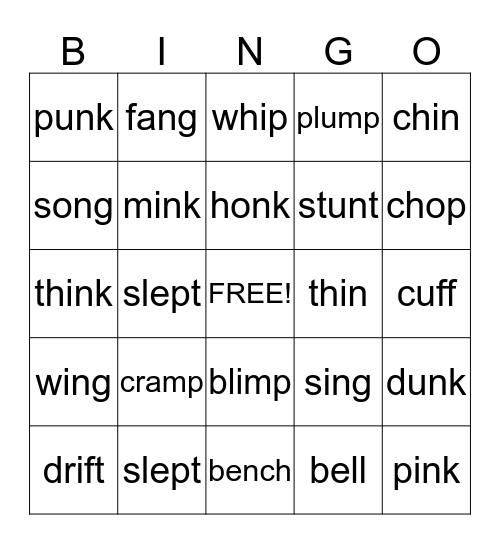 Glued, Bonus letters, and Blends  Bingo Card