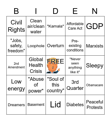 2020 Presidential Debates Bingo Card