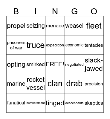 Vocabulary Bingo Card