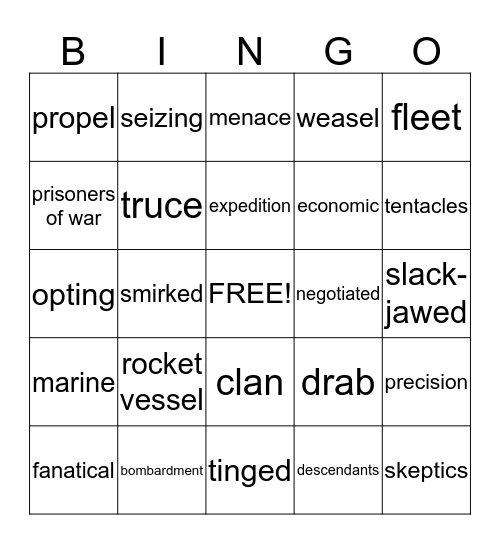 Vocabulary Bingo Card