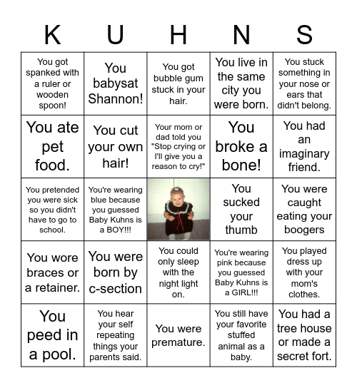 Baby Kuhns Bingo Card