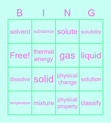 Mixtures and Solutions Bingo Card