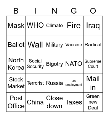 Debate 2020 Bingo Card