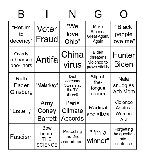Debate Bingo Card