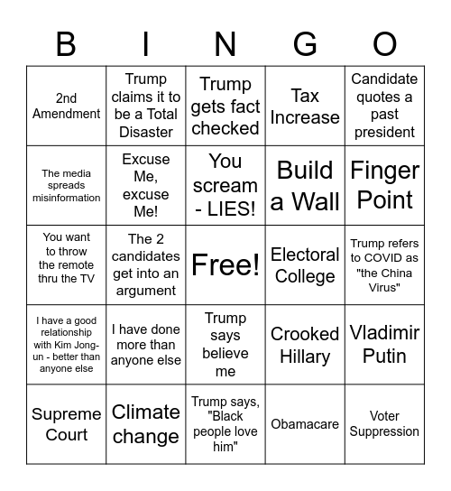 Presidential Debate 09/29/20 Bingo Card