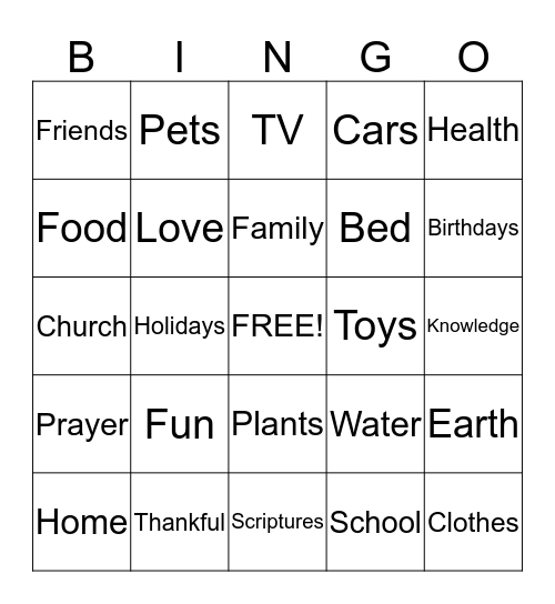 I am thankful for... Bingo Card